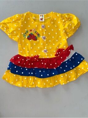 Vintage Yellow Polka Dot Strawberry Accent Girls' Ruffle dress